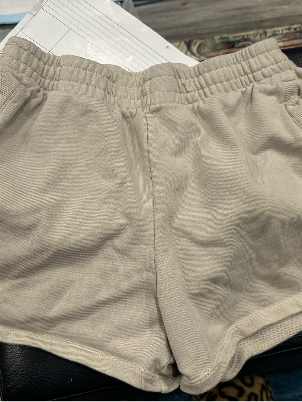 DKNY Cream Elastic-Waist Knit Athletic Shorts
